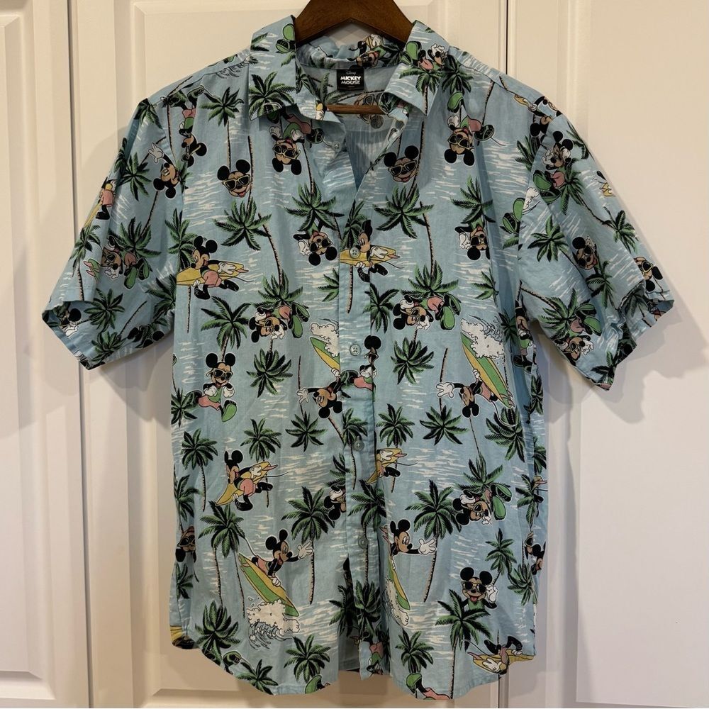 Disney Light Blue Mickey Mouse Tropical Shirt